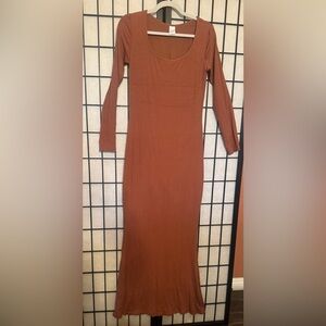 popilush, Elegant Brown Long Sleeve ribbed Dress, size 2X,
